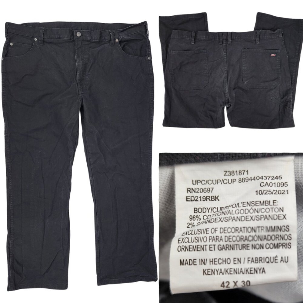 Dickies Mens 42x30 Black Canvas Jeans Straight Leg Work Wear Pants Cotton Flex